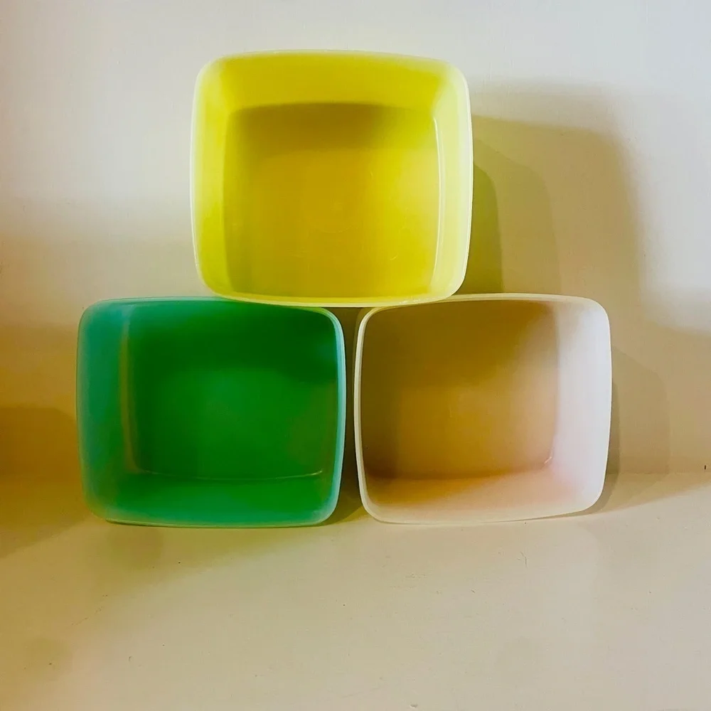 Tupperware Lot Antique Vintage Set 3 Square Rounds lids freezer storage 311 310
